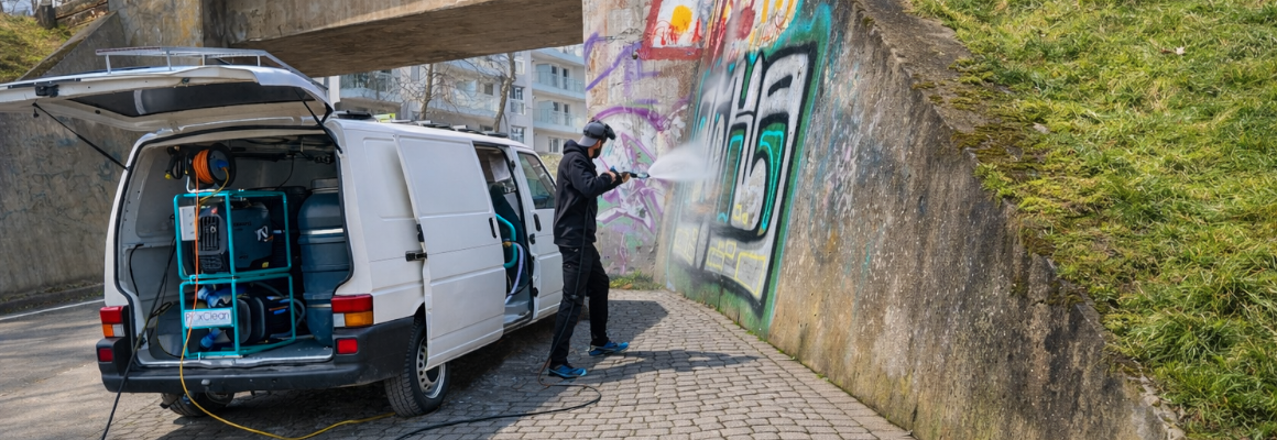 Zdjęcie przedstawiające usuwanie graffiti przez firmę Proxclean